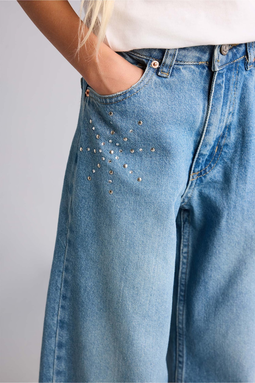 Kız Çocuk - Genç Kız Açık Mavi Straight Wide Jean Pantolon Kız Çocuk