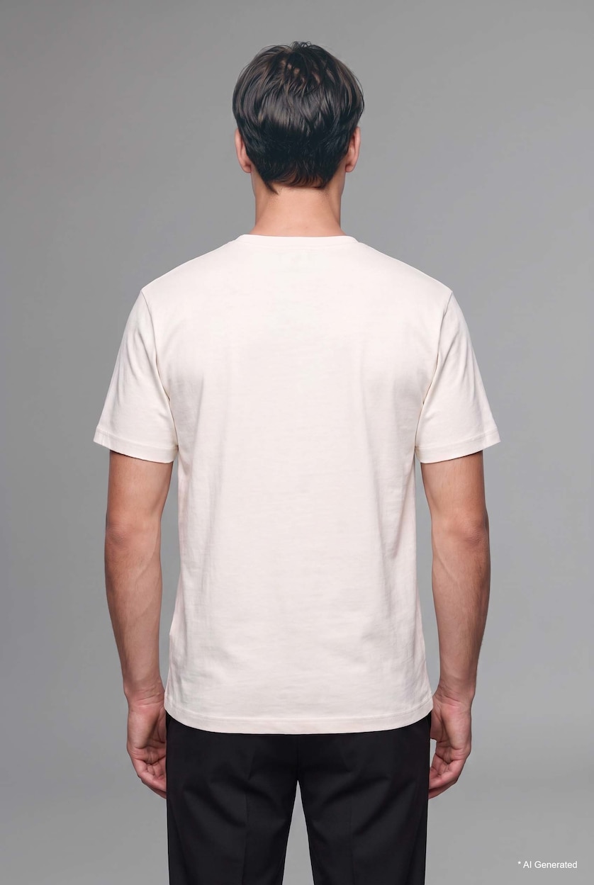 Erkek Kırık Beyaz Regular Fit Bisiklet Yaka Basic Tişört