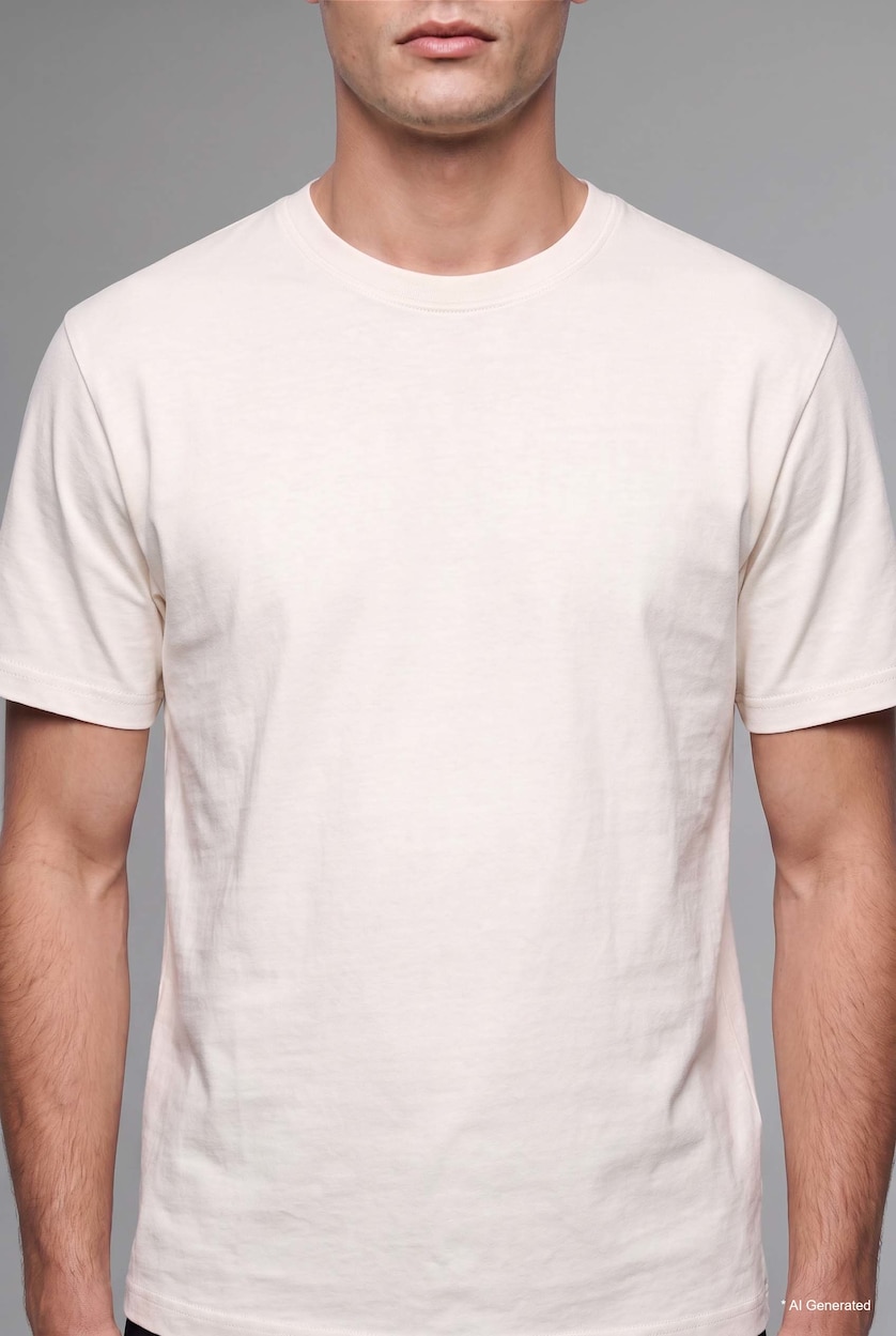 Erkek Kırık Beyaz Regular Fit Bisiklet Yaka Basic Tişört