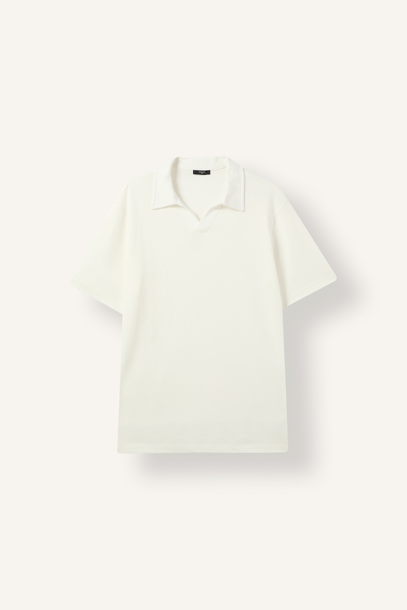 Erkek Kırık Beyaz Regular Fit Düğmesiz Basic Polo Tişört