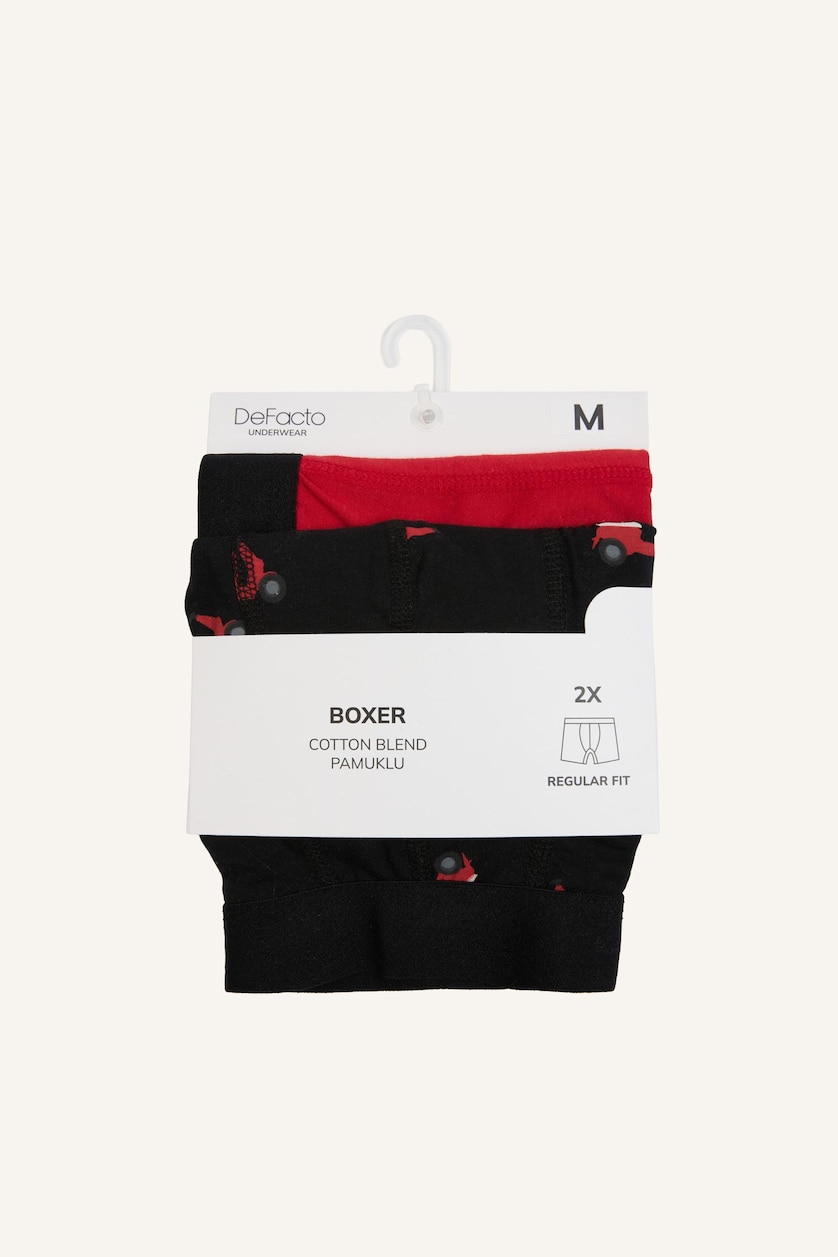 Erkek Siyah Regular Fit Desenli 2'li Boxer