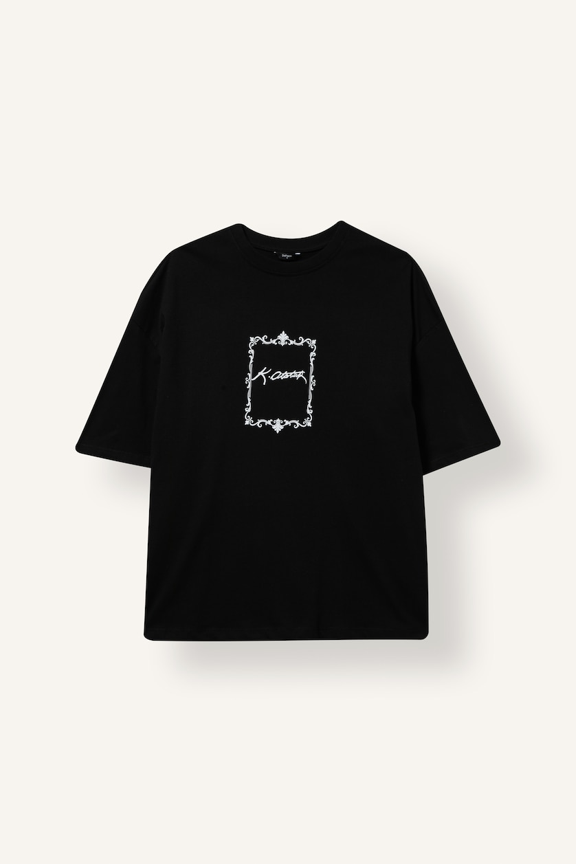 Men Black Boxy Fit Short Sleeve T-Shirt