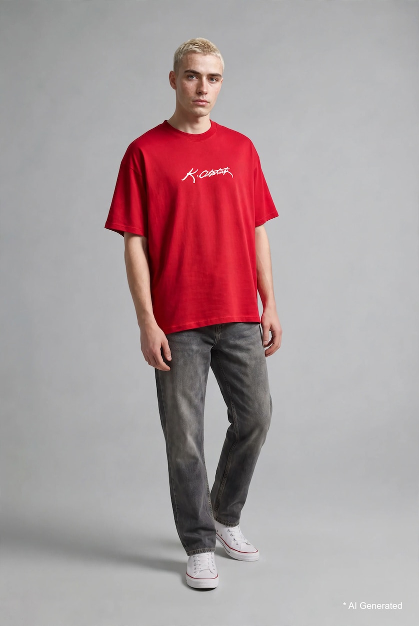 Men Red Boxy Fit Short Sleeve T-Shirt