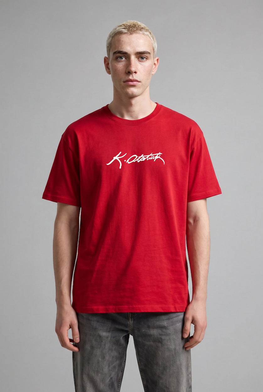 Men Red Boxy Fit Short Sleeve T-Shirt