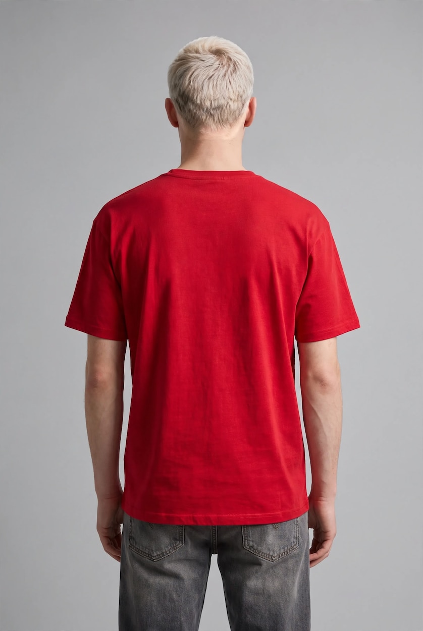 Men Red Boxy Fit Short Sleeve T-Shirt