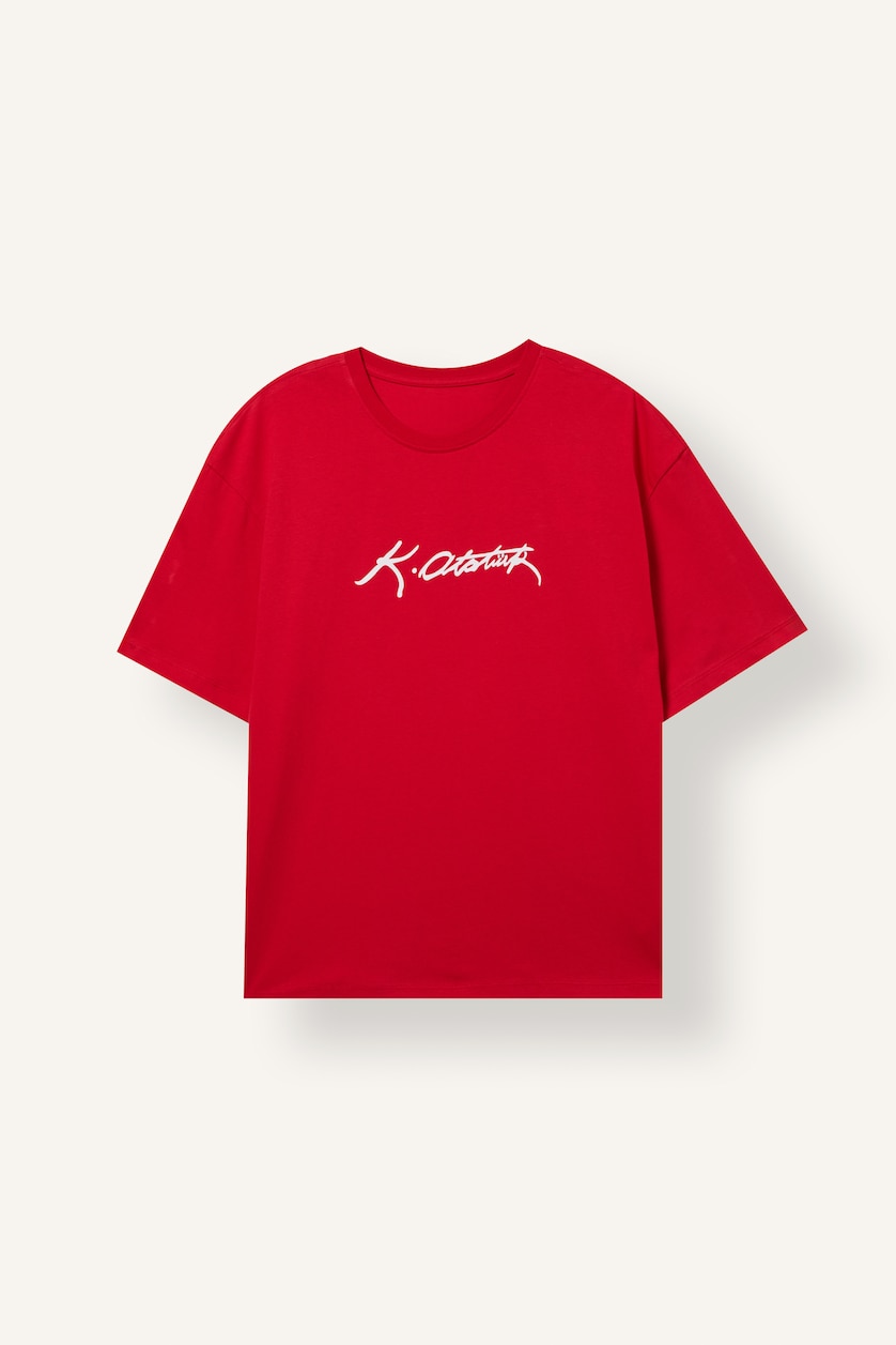 Men Red Boxy Fit Short Sleeve T-Shirt