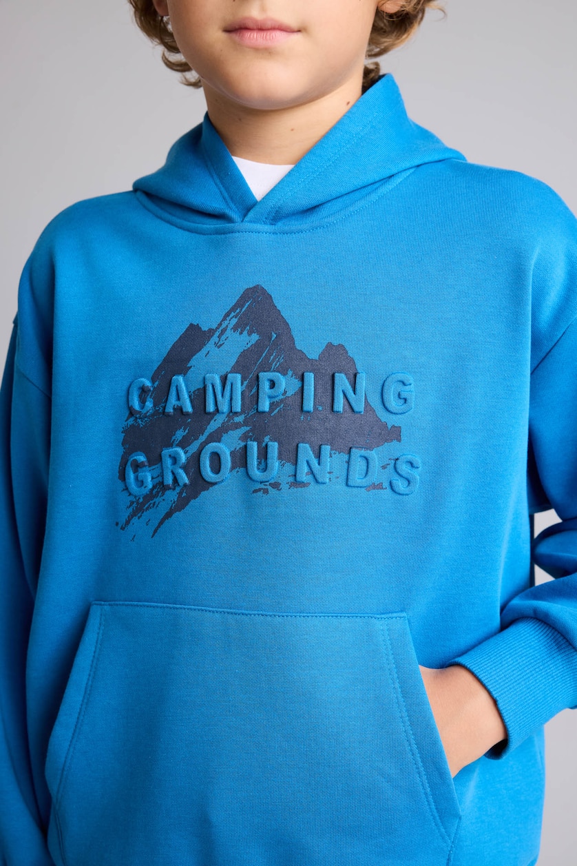 Erkek Çocuk - Genç Erkek İndigo Oversıze Kapüşonlu İçi Yumuşak Tüylü Sweatshirt Erkek Çocuk