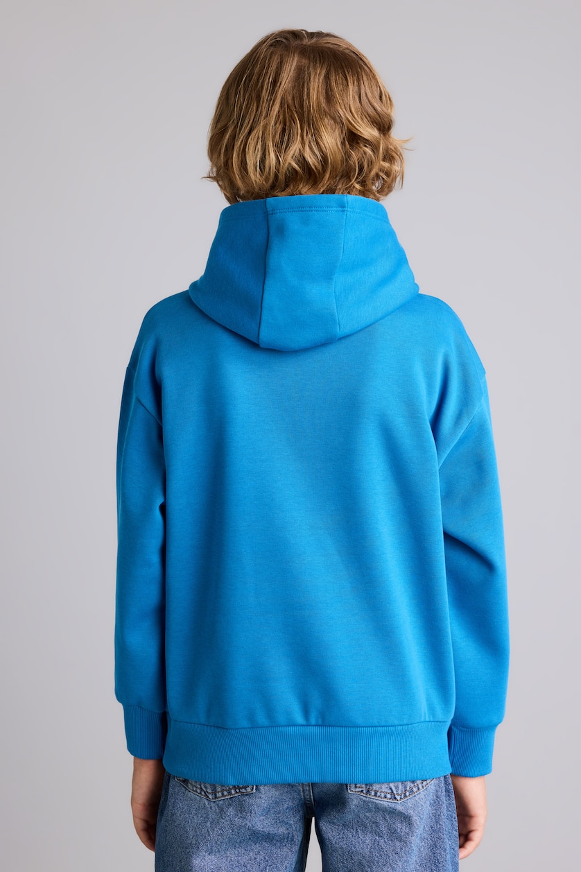 Erkek Çocuk - Genç Erkek İndigo Oversıze Kapüşonlu İçi Yumuşak Tüylü Sweatshirt Erkek Çocuk