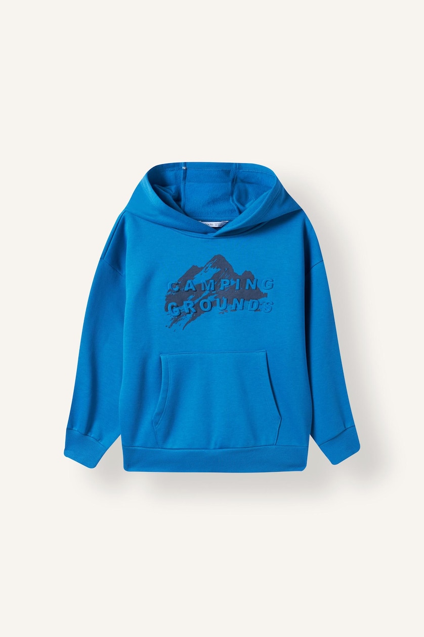 Erkek Çocuk - Genç Erkek İndigo Oversıze Kapüşonlu İçi Yumuşak Tüylü Sweatshirt Erkek Çocuk