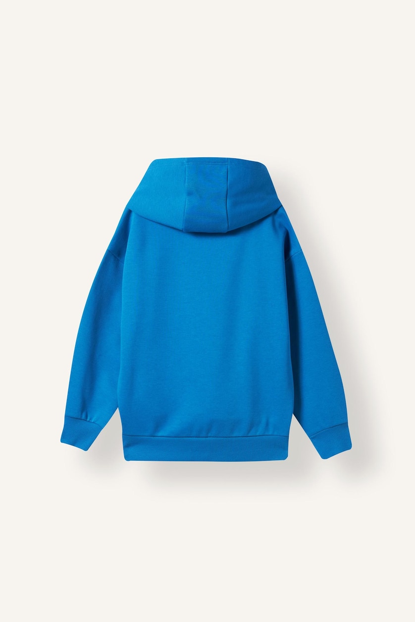 Erkek Çocuk - Genç Erkek İndigo Oversıze Kapüşonlu İçi Yumuşak Tüylü Sweatshirt Erkek Çocuk