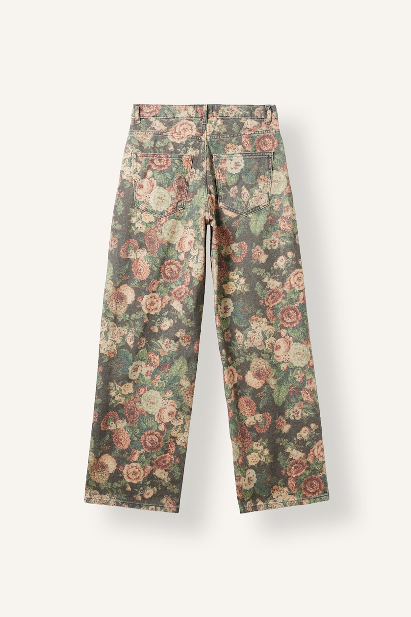 Kadın Siyah Çiçekli Straight Fit Pantolon