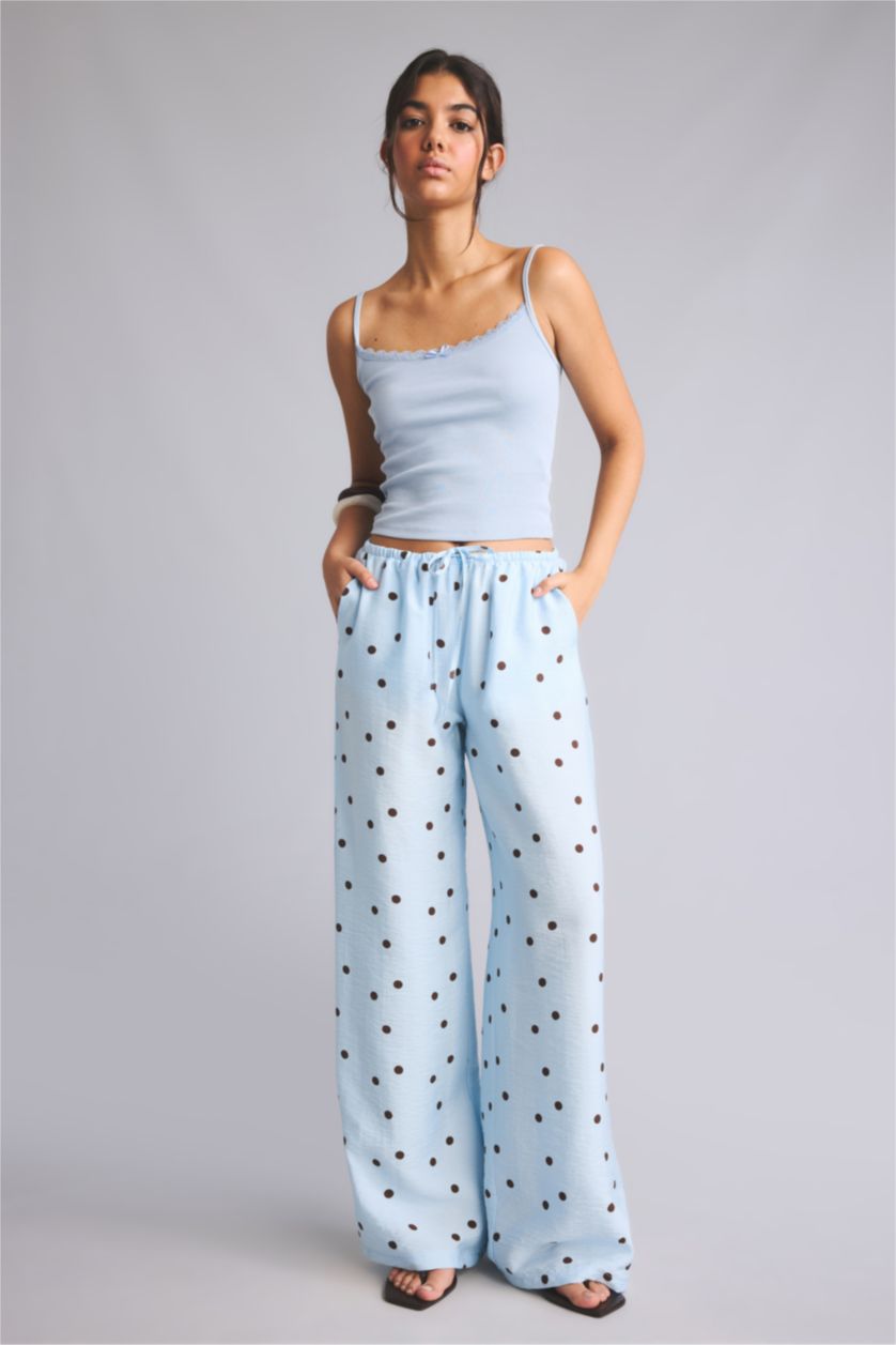 Women Light Blue Normal Waist Wide Leg Trousers
