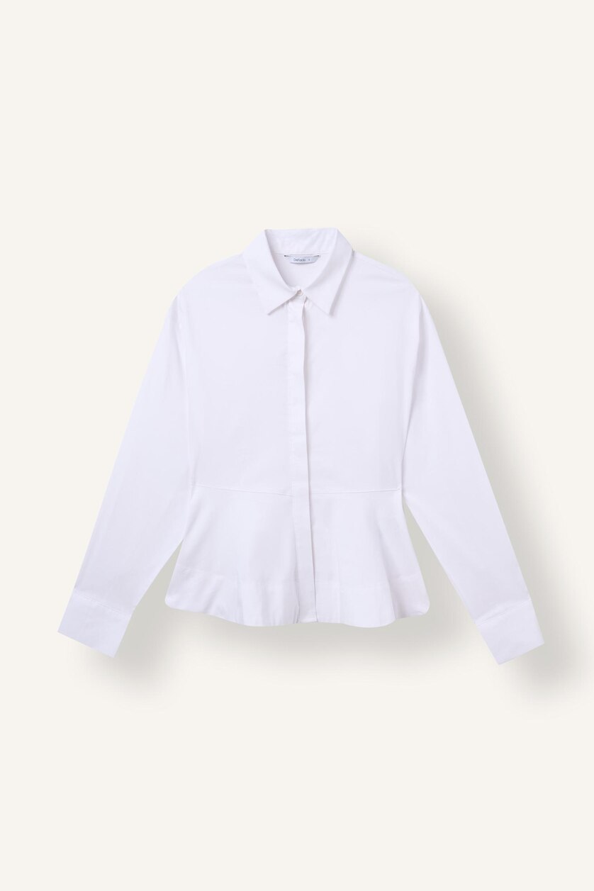 Kadın Violet Beyaz Fitted Peplum Uzun Kollu Gömlek