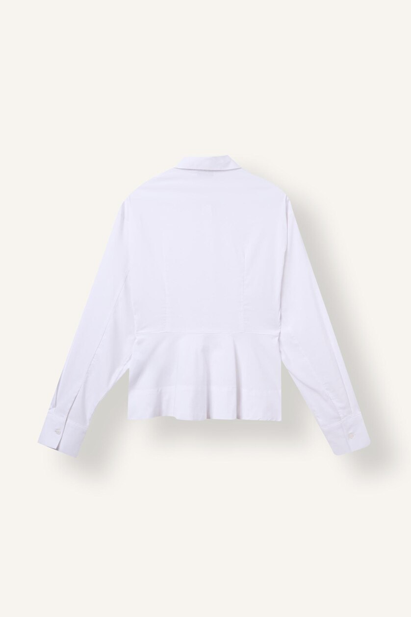 Kadın Violet Beyaz Fitted Peplum Uzun Kollu Gömlek
