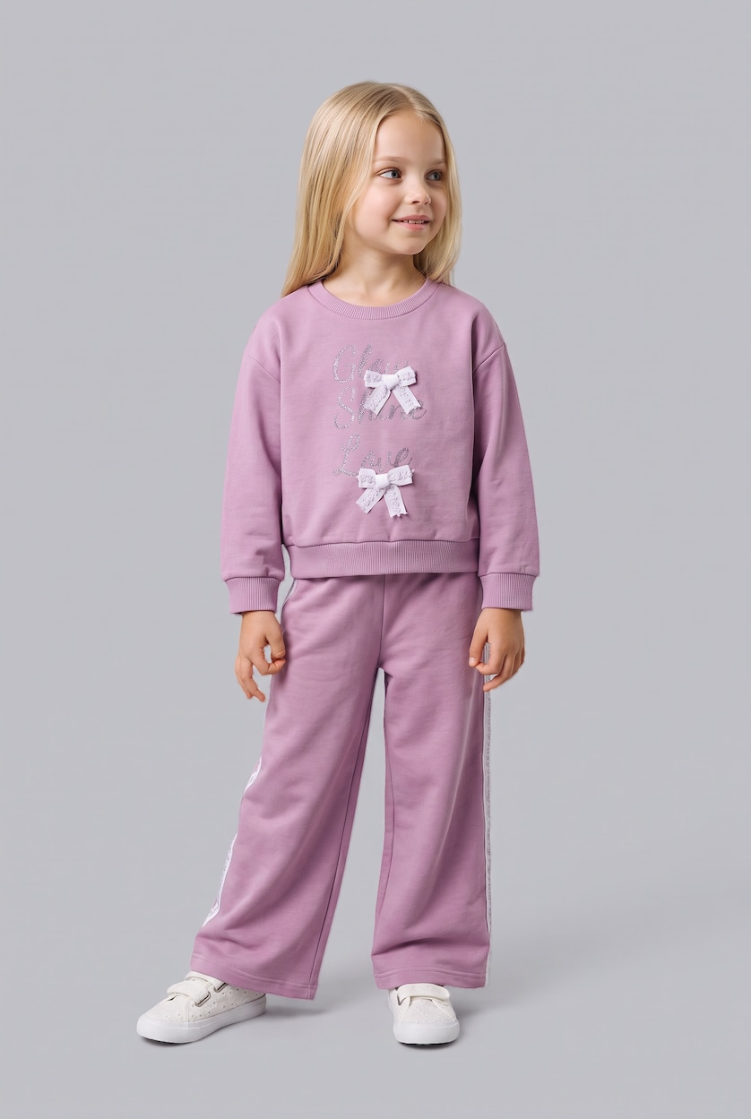 BÉBÉ FILLE Violet Ensemble Sweatshirt à nœuds et Pantalon de survêtement pour bébé fille