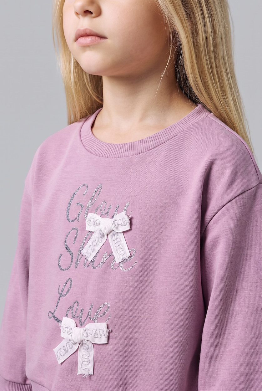 BÉBÉ FILLE Violet Ensemble Sweatshirt à nœuds et Pantalon de survêtement pour bébé fille