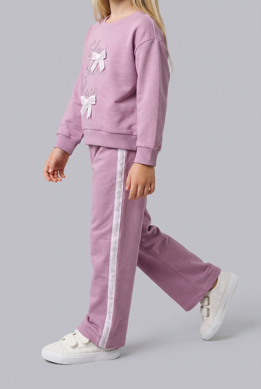 BÉBÉ FILLE Violet Ensemble Sweatshirt à nœuds et Pantalon de survêtement pour bébé fille