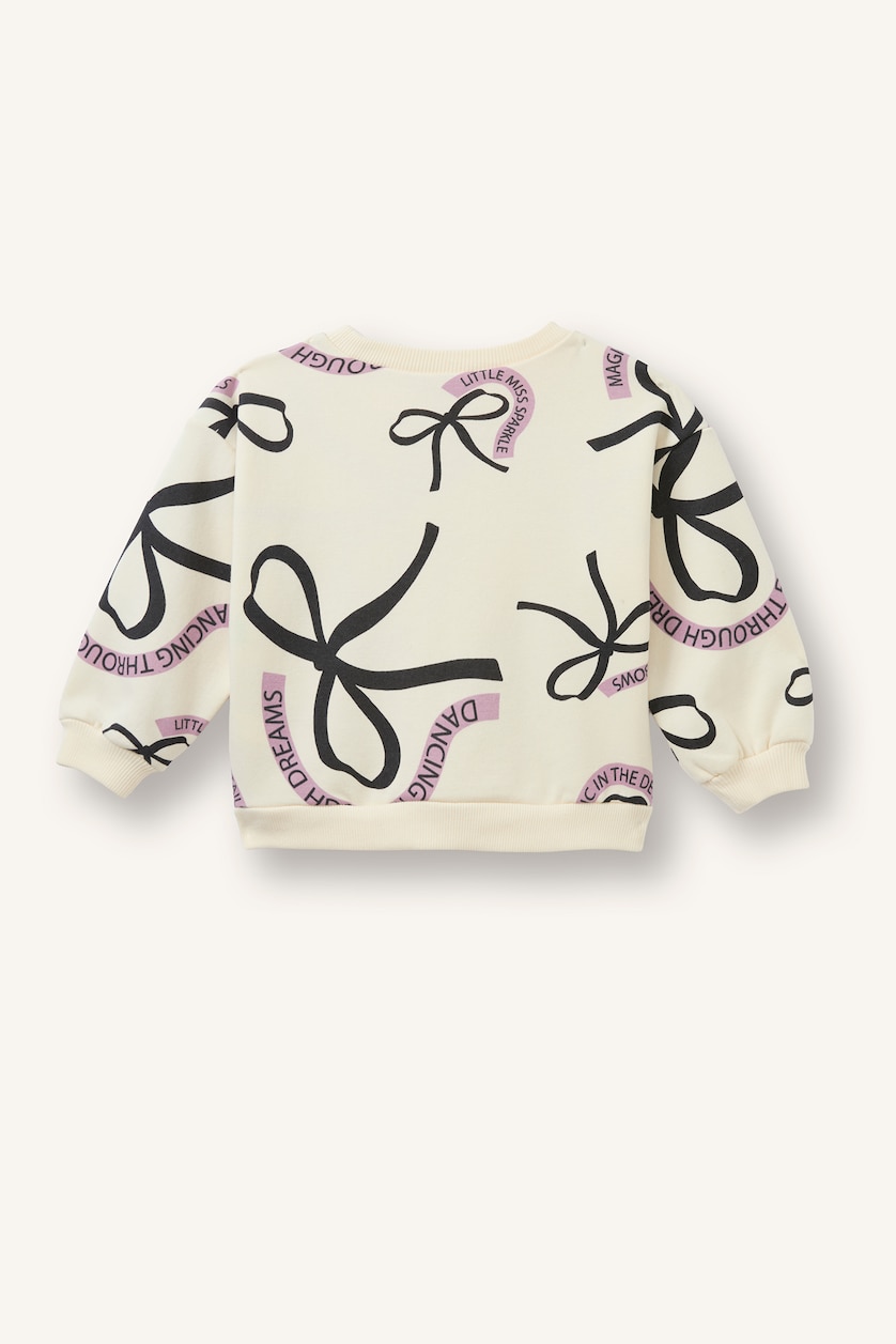 Kız Bebek Ekru Baskılı Bisiklet Yaka Sweatshirt Kız Bebek