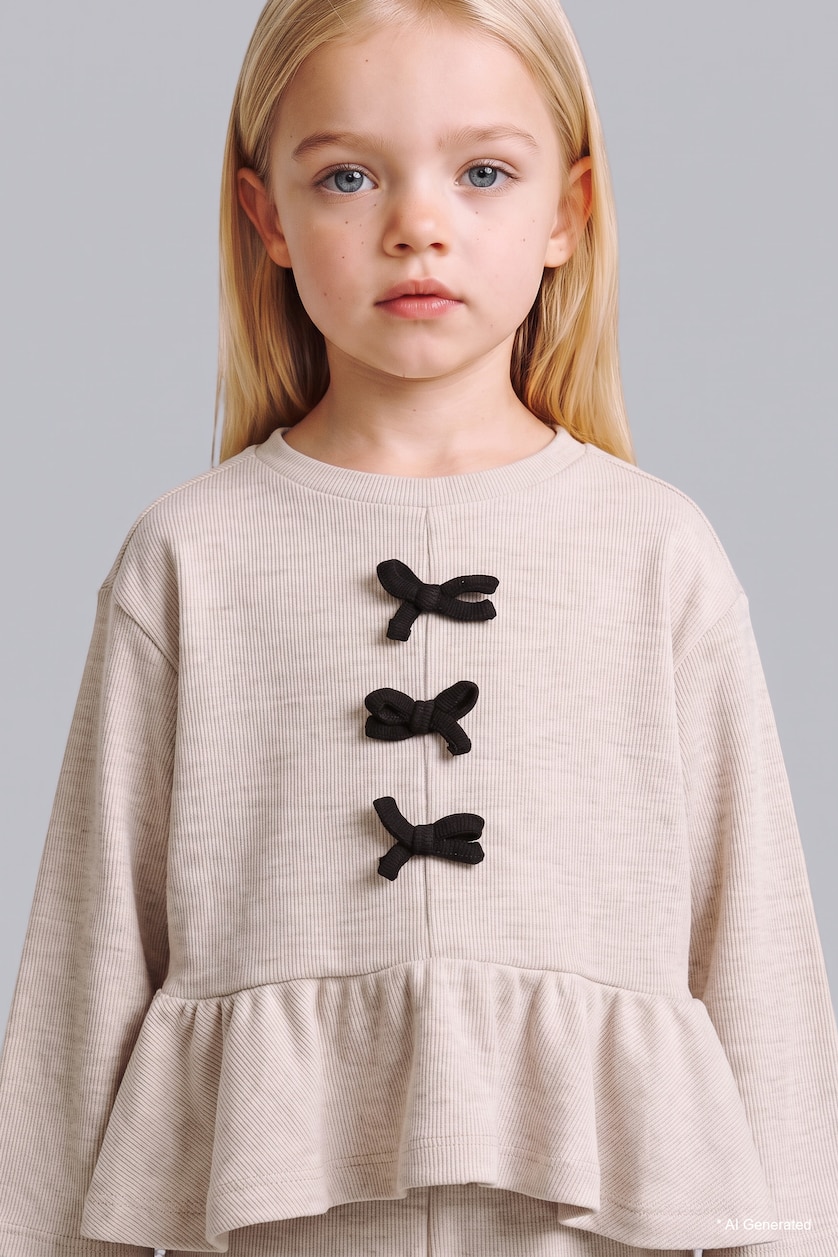 BÉBÉ FILLE Beige Ensemble Top à volants et nœuds et Pantalon pour bébé fille
