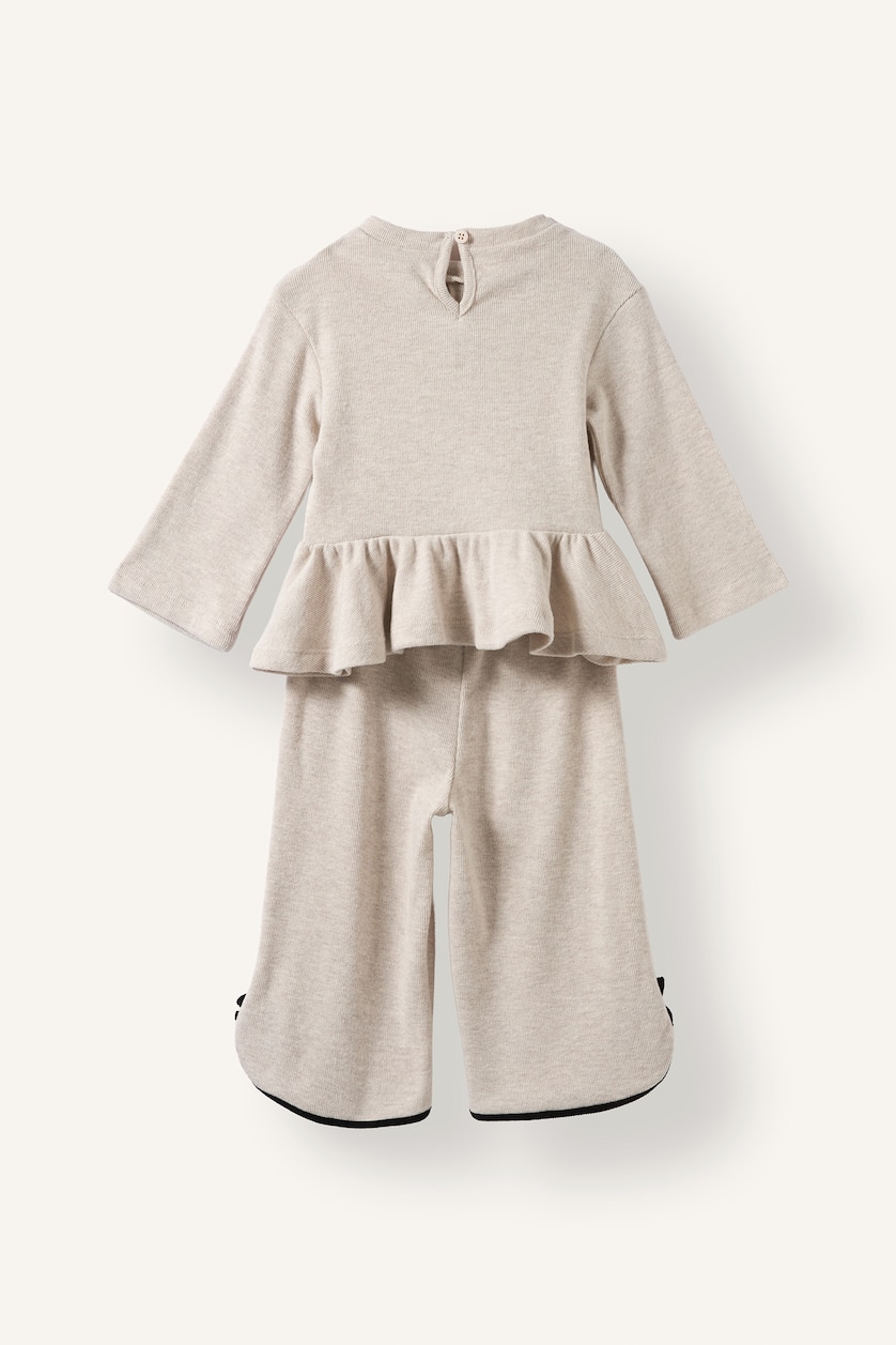 Baby Girls Beige Melange 2 piece Crew Neck Set