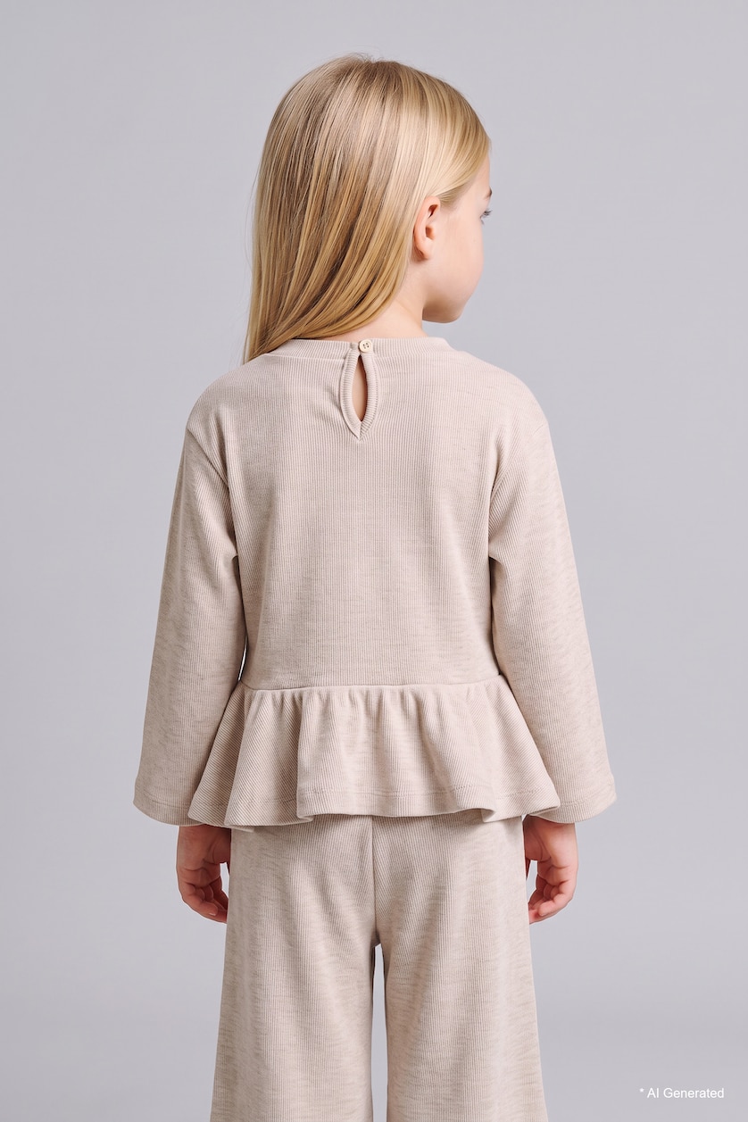 BÉBÉ FILLE Beige Ensemble Top à volants et nœuds et Pantalon pour bébé fille
