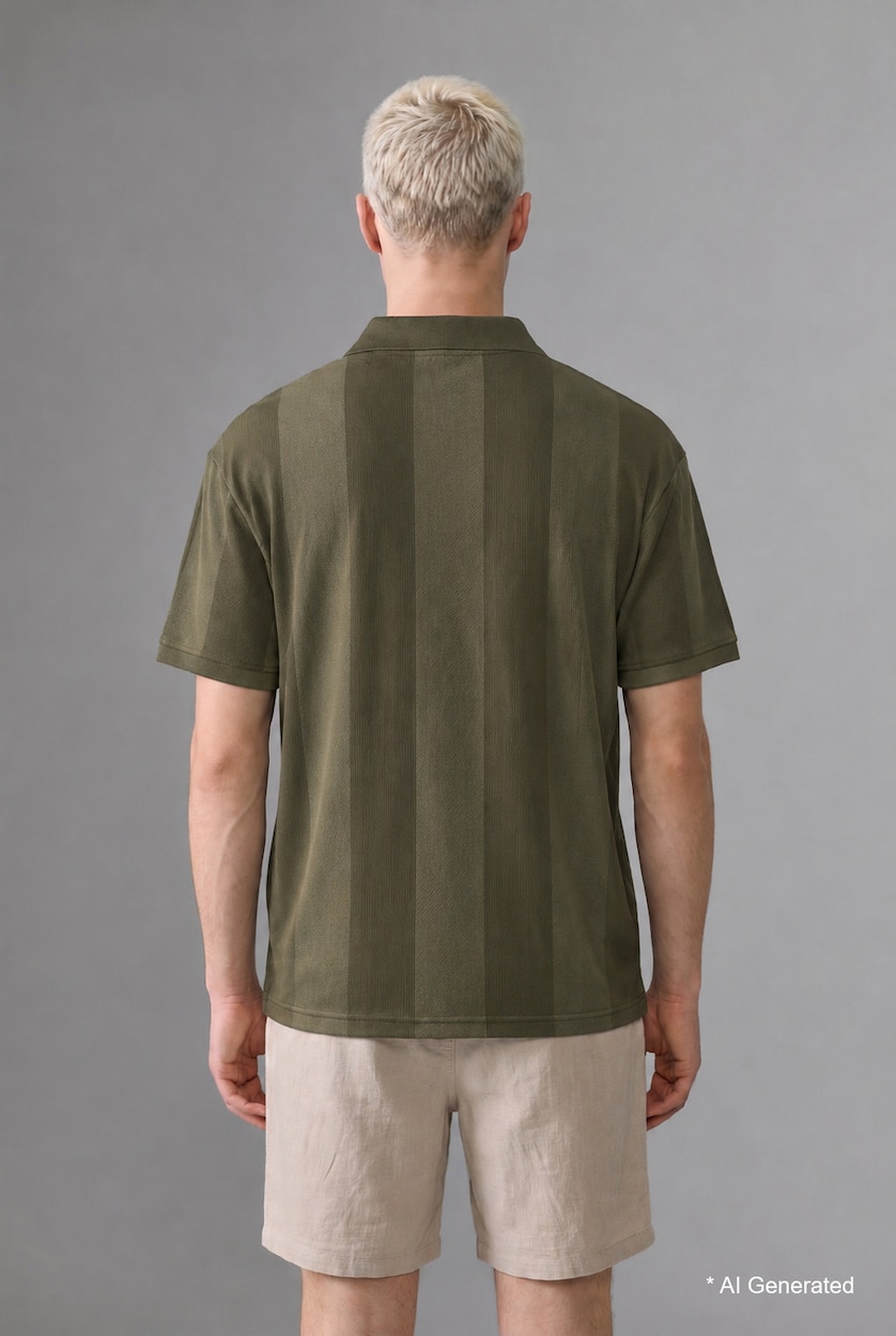 رجال كاكي داكن Boxy Fit Short Sleeve Striped Print Polo T-Shirt