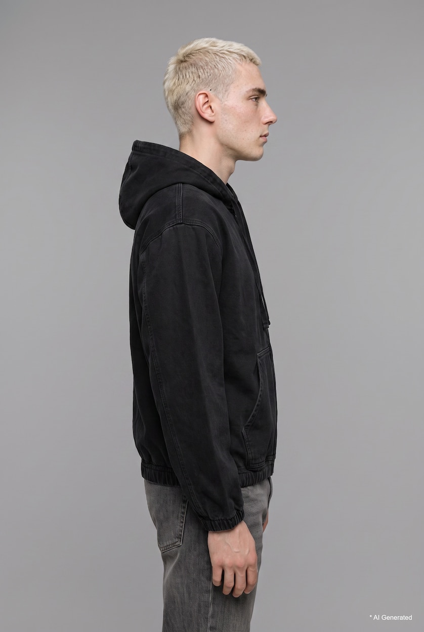 HOMME Noir Veste en jean oversize à capuche et fermeture éclair