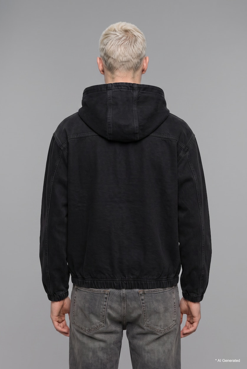 HOMME Noir Veste en jean oversize à capuche et fermeture éclair