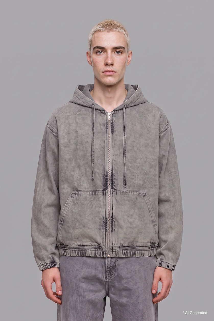 MAN Light Grey 100% Cotton Oversize Zip-Up Hoodie