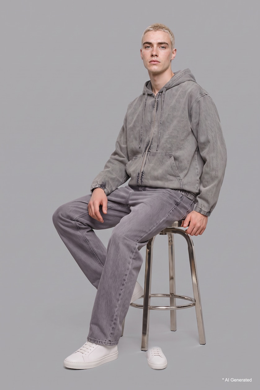 MAN Light Grey 100% Cotton Oversize Zip-Up Hoodie