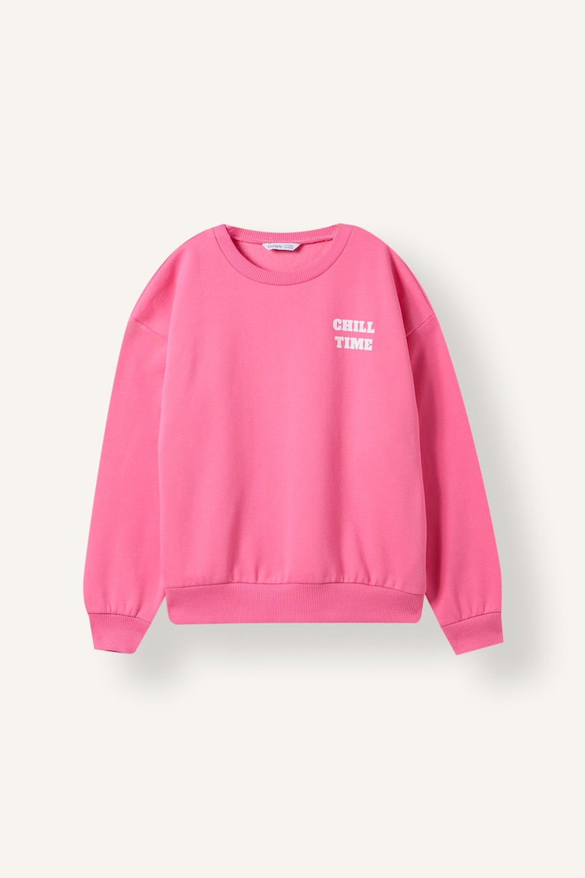 Young Girls - Teen Girls Pink 2 piece Relax Fit Slogan Crew Neck Sweatshirt