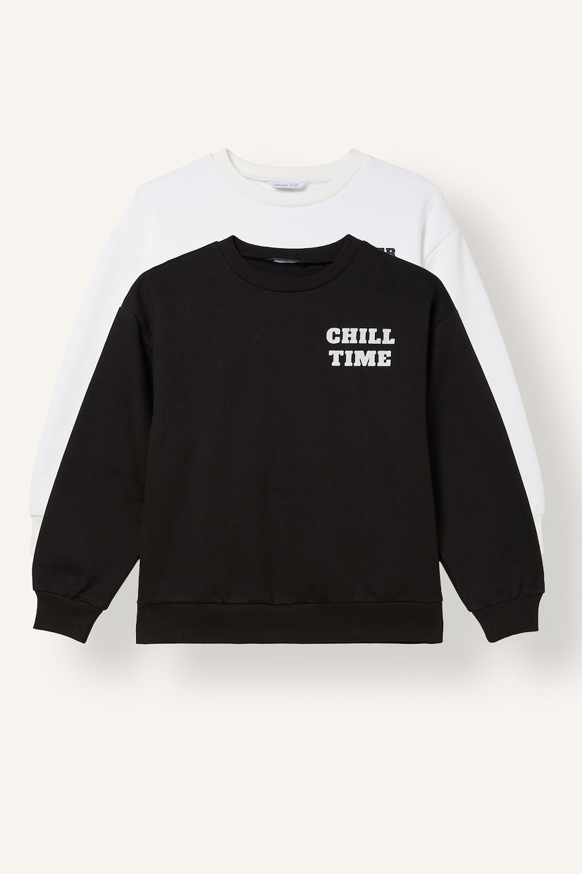 Young Girls - Teen Girls Black 2 piece Relax Fit Slogan Crew Neck Sweatshirt