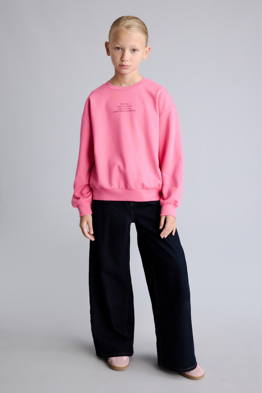 Young Girls - Teen Girls Pink Relax Fit Slogan Pattern Crew Neck Sweatshirt