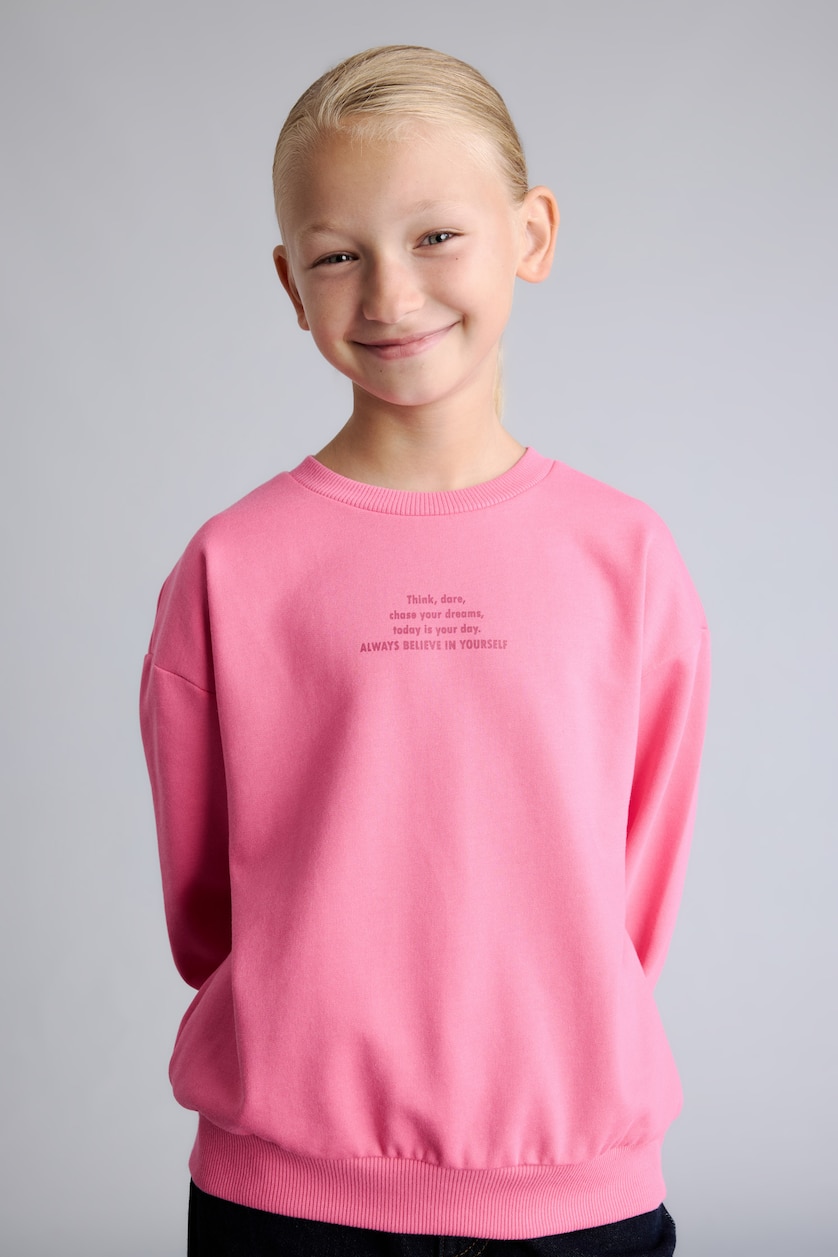 Young Girls - Teen Girls Pink Relax Fit Slogan Pattern Crew Neck Sweatshirt