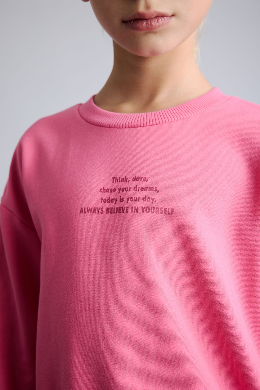 Young Girls - Teen Girls Pink Relax Fit Slogan Pattern Crew Neck Sweatshirt