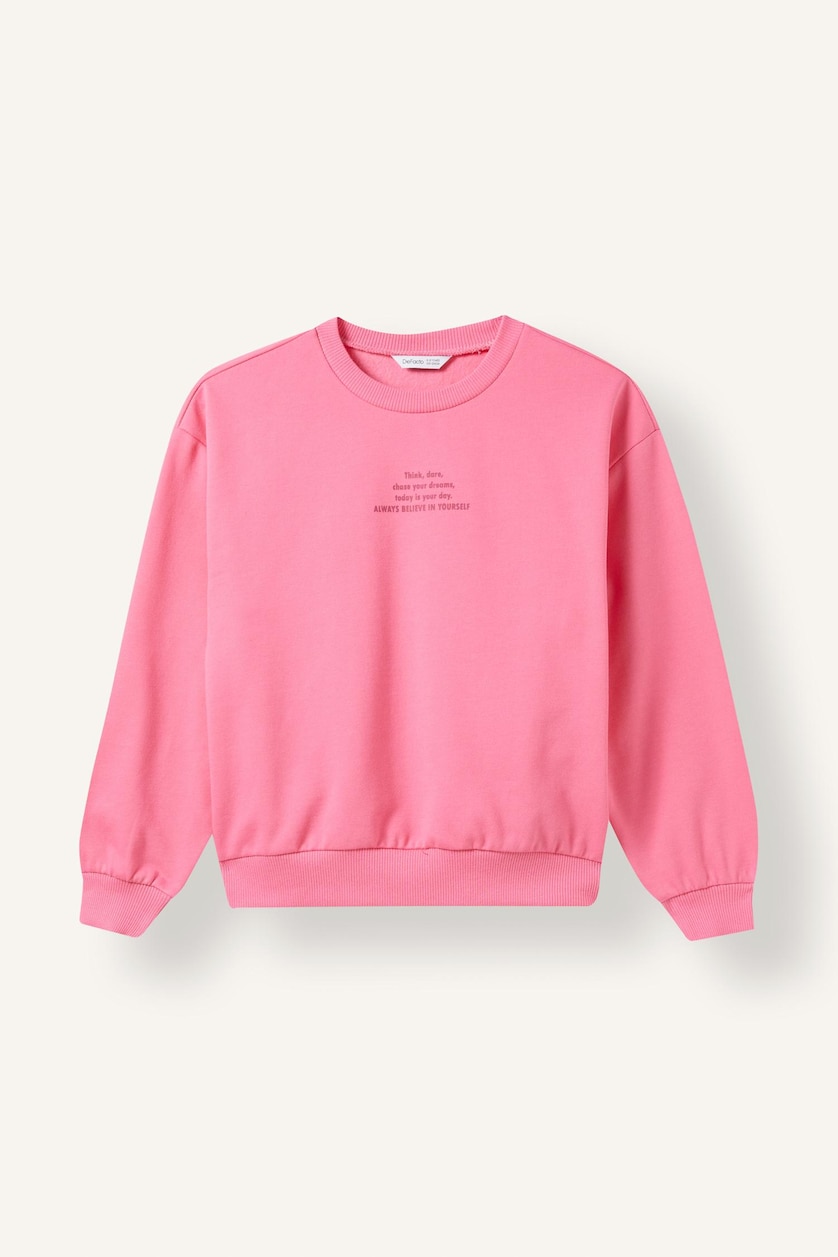 Young Girls - Teen Girls Pink Relax Fit Slogan Pattern Crew Neck Sweatshirt