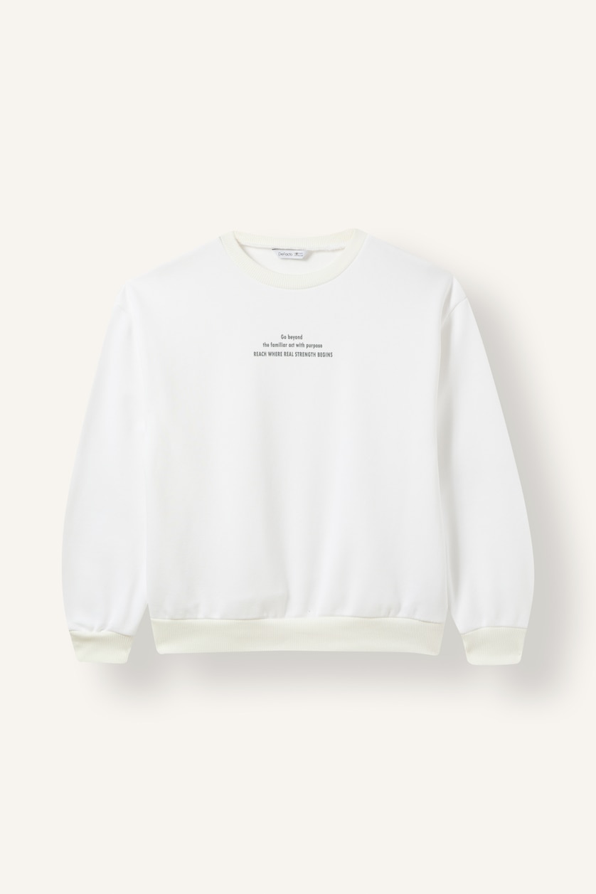 Young Girls - Teen Girls White Relax Fit Slogan Pattern Crew Neck Sweatshirt