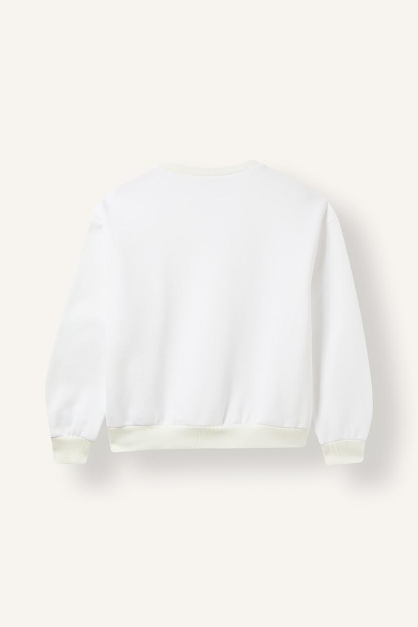 Young Girls - Teen Girls White Relax Fit Slogan Pattern Crew Neck Sweatshirt