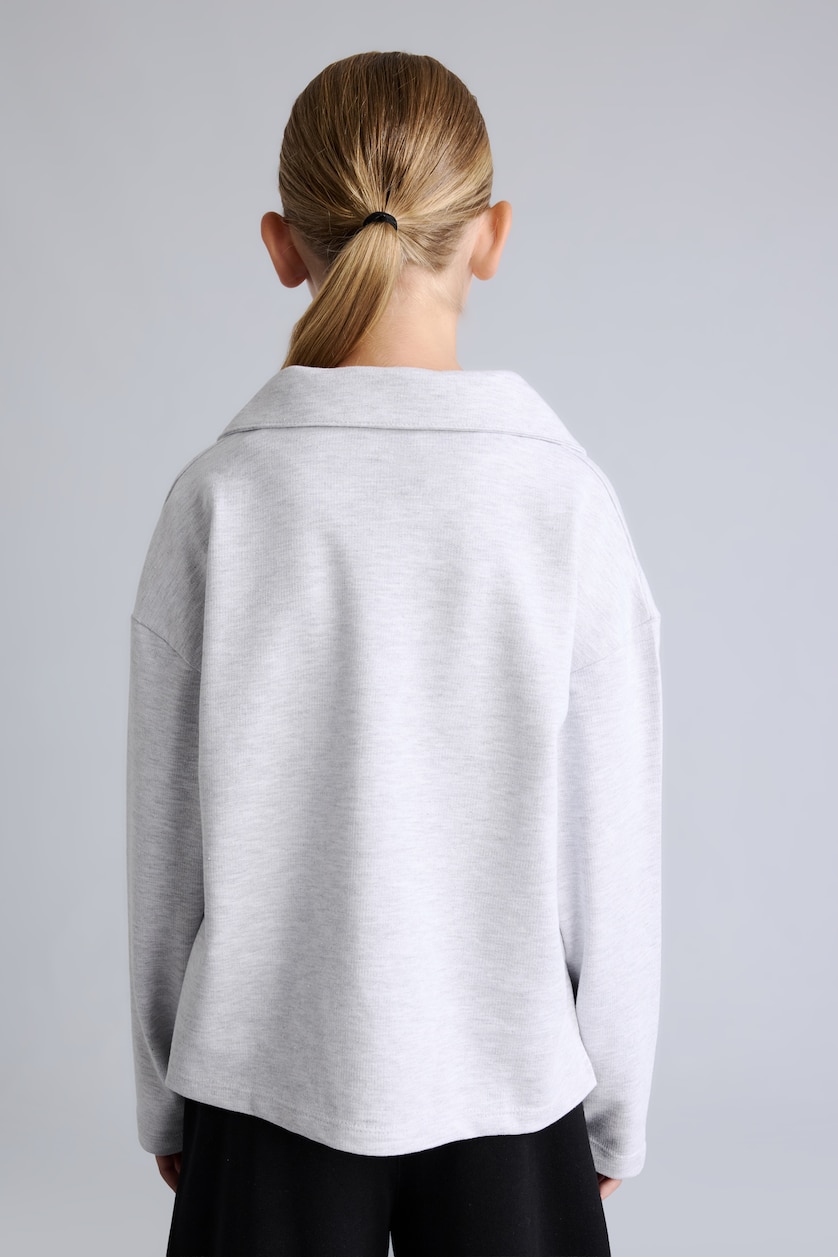 Kız Çocuk - Genç Kız Açık Gri Melange Relax Fit Baskılı Crop Sweatshirt Kız Çocuk