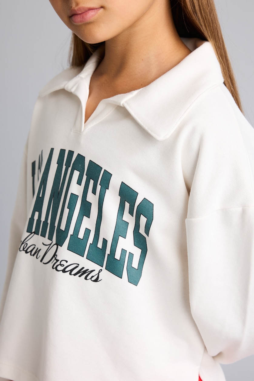 Kız Çocuk - Genç Kız Beyaz Relax Fıt Baskılı Sweatshirt Kız Çocuk