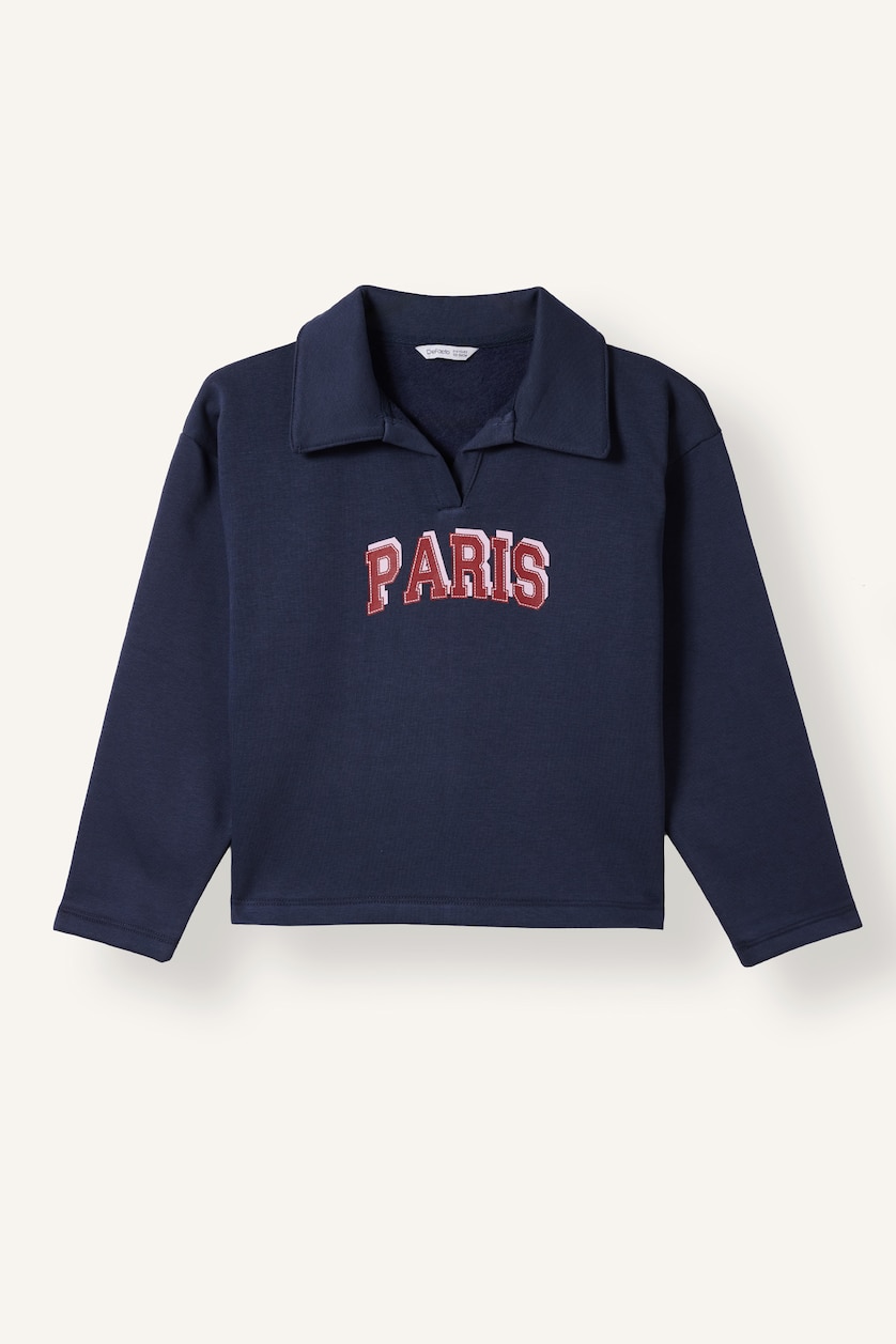 Kız Çocuk - Genç Kız Lacivert Relaxed Fit Paris Baskılı Sweatshirt Kız Çocuk