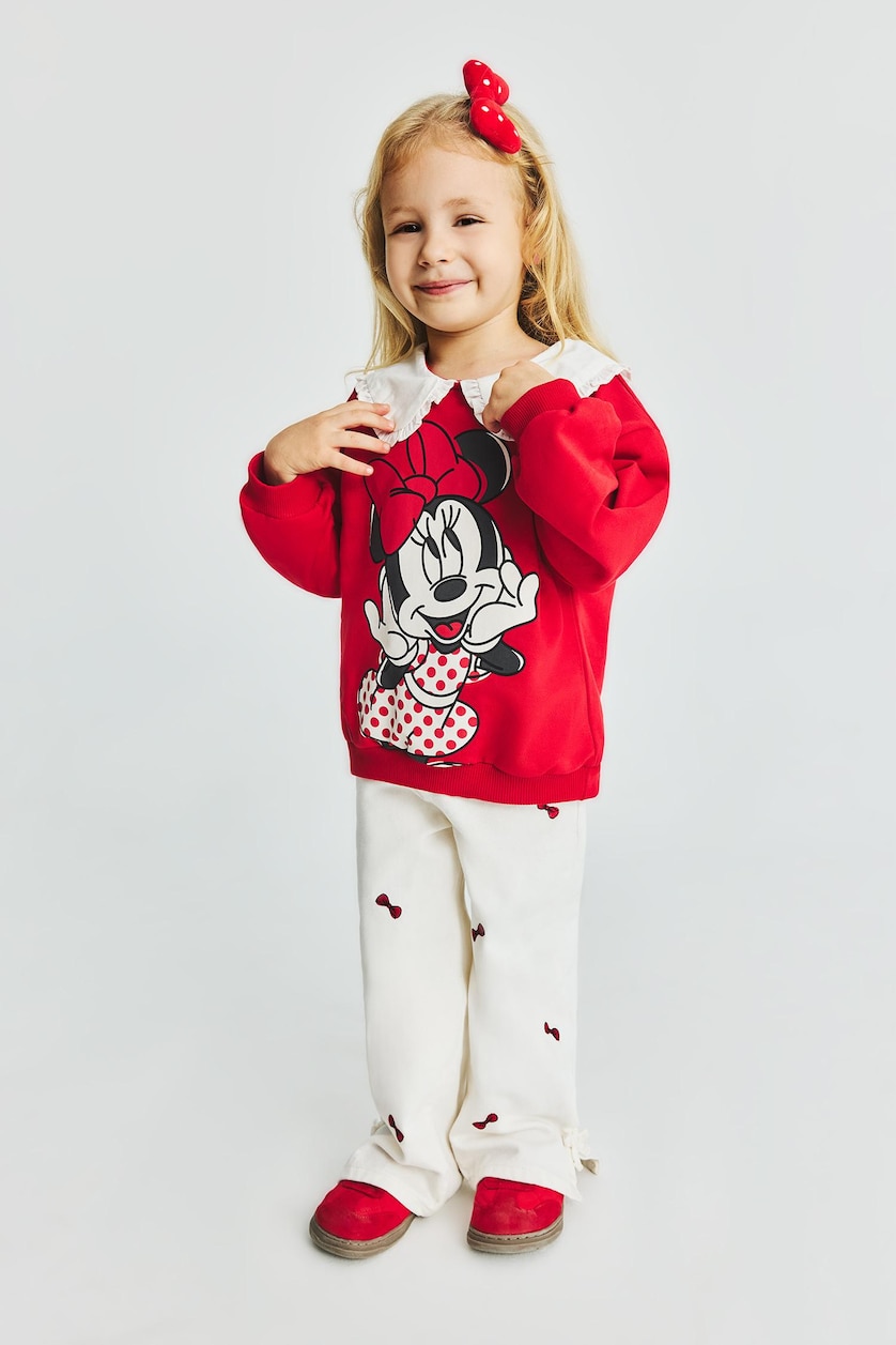 BÉBÉ FILLE Écru Pantalon en gabardine 100% coton avec broderie nœud Coupe régulière pour bébé fille