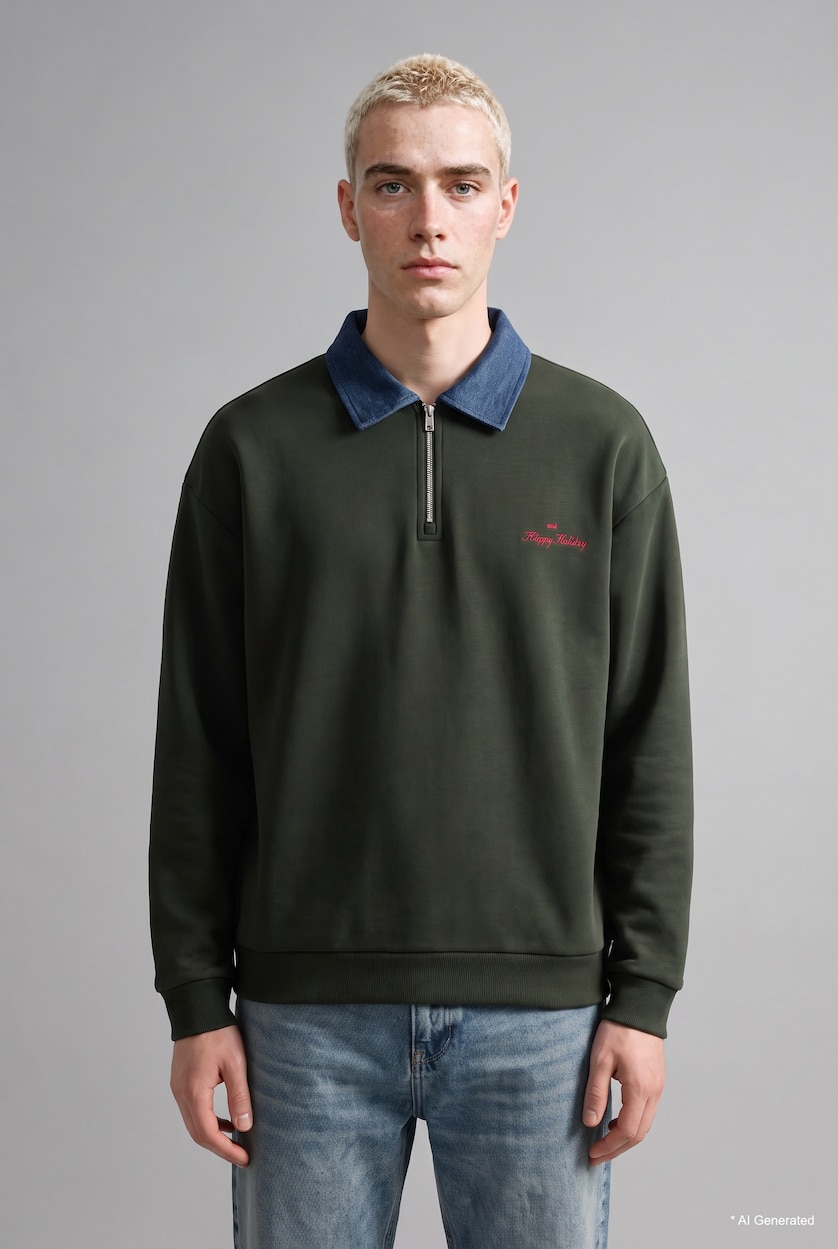 Men Khaki Boxy Fit Sweatshirt