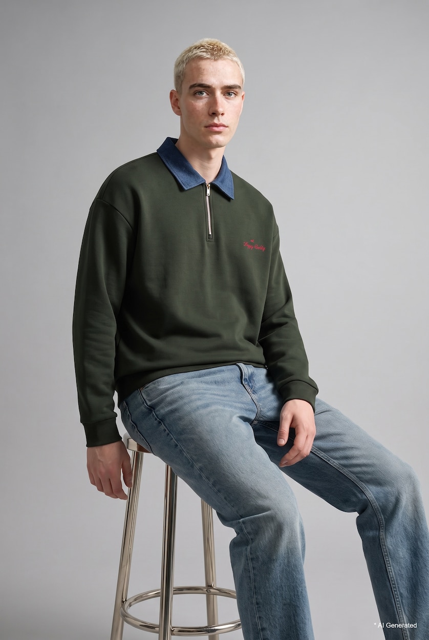 Men Khaki Boxy Fit Sweatshirt