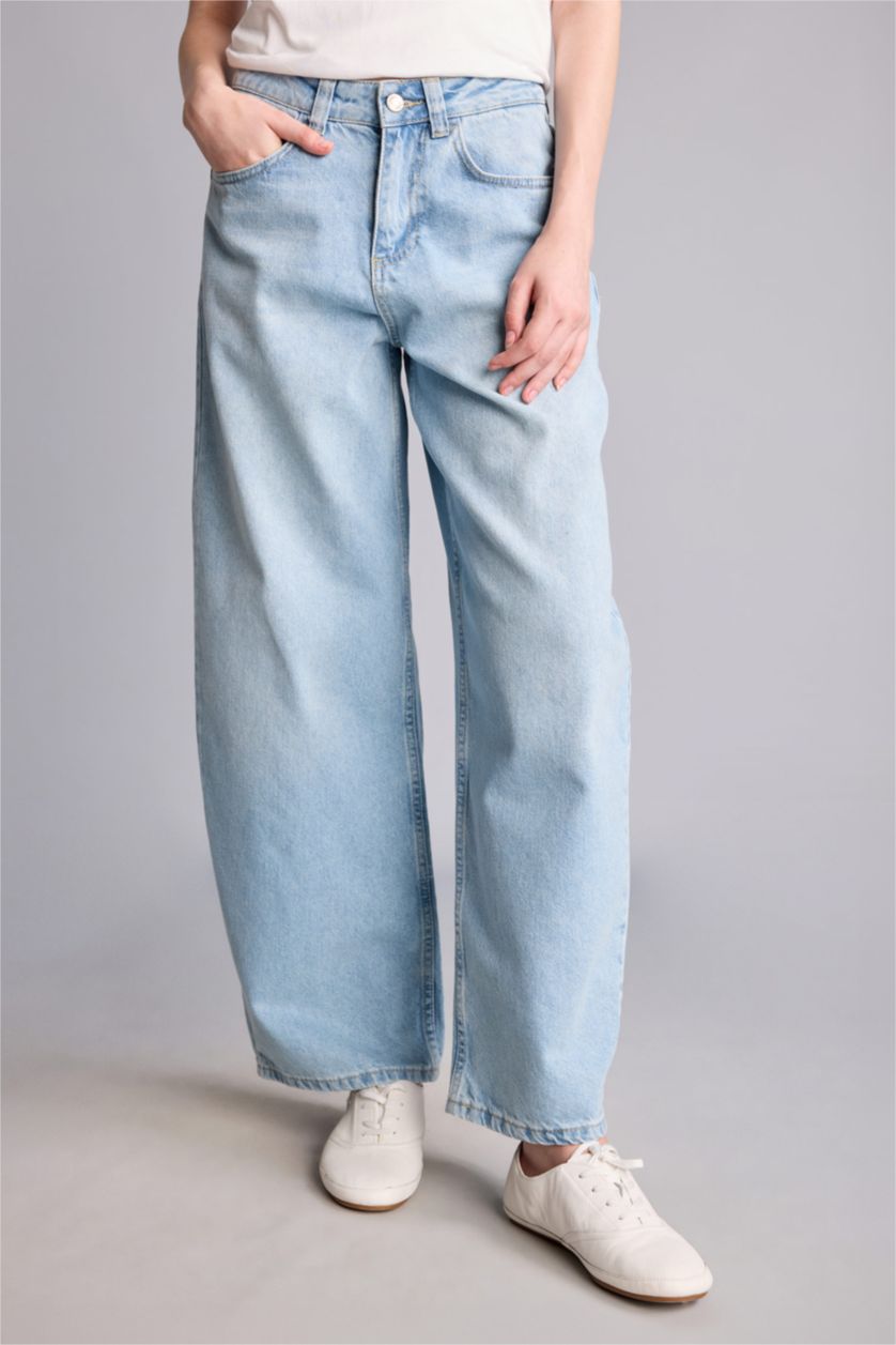 Women Light Blue High Waist Trousers