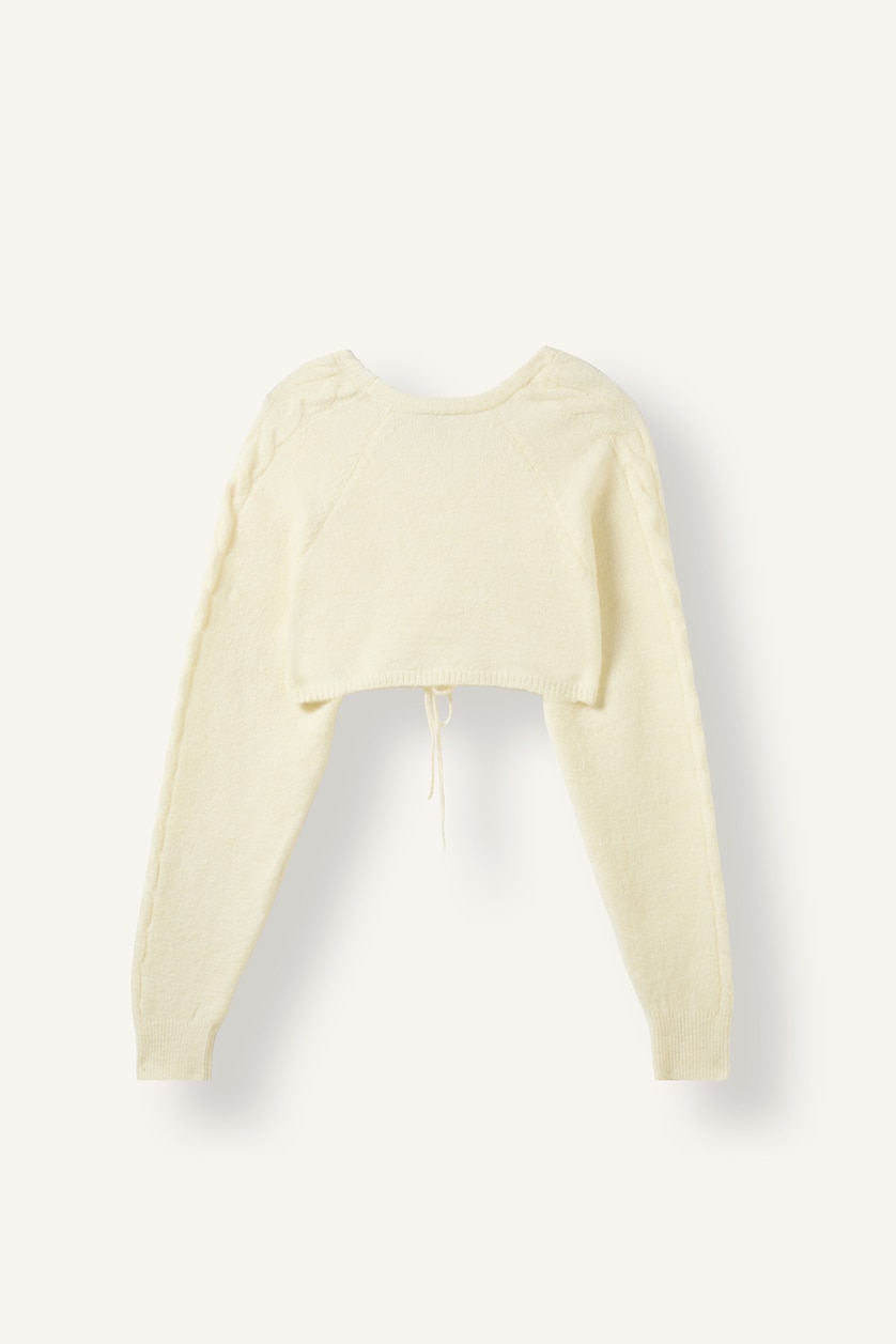 Kadın Ekru Regular Fit Bağlamalı Crop Basic Hırka