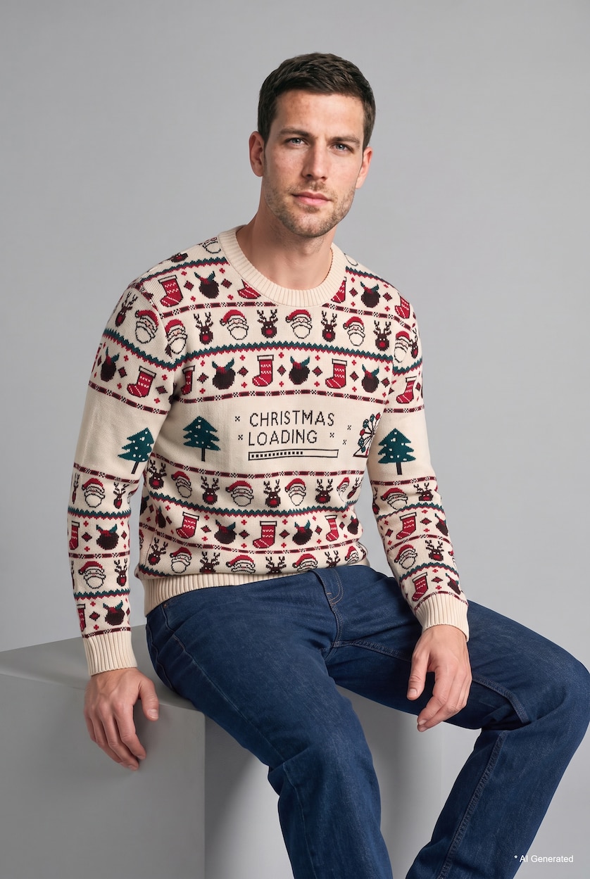 Men Ecru Standard Fit Knitwear Pullover