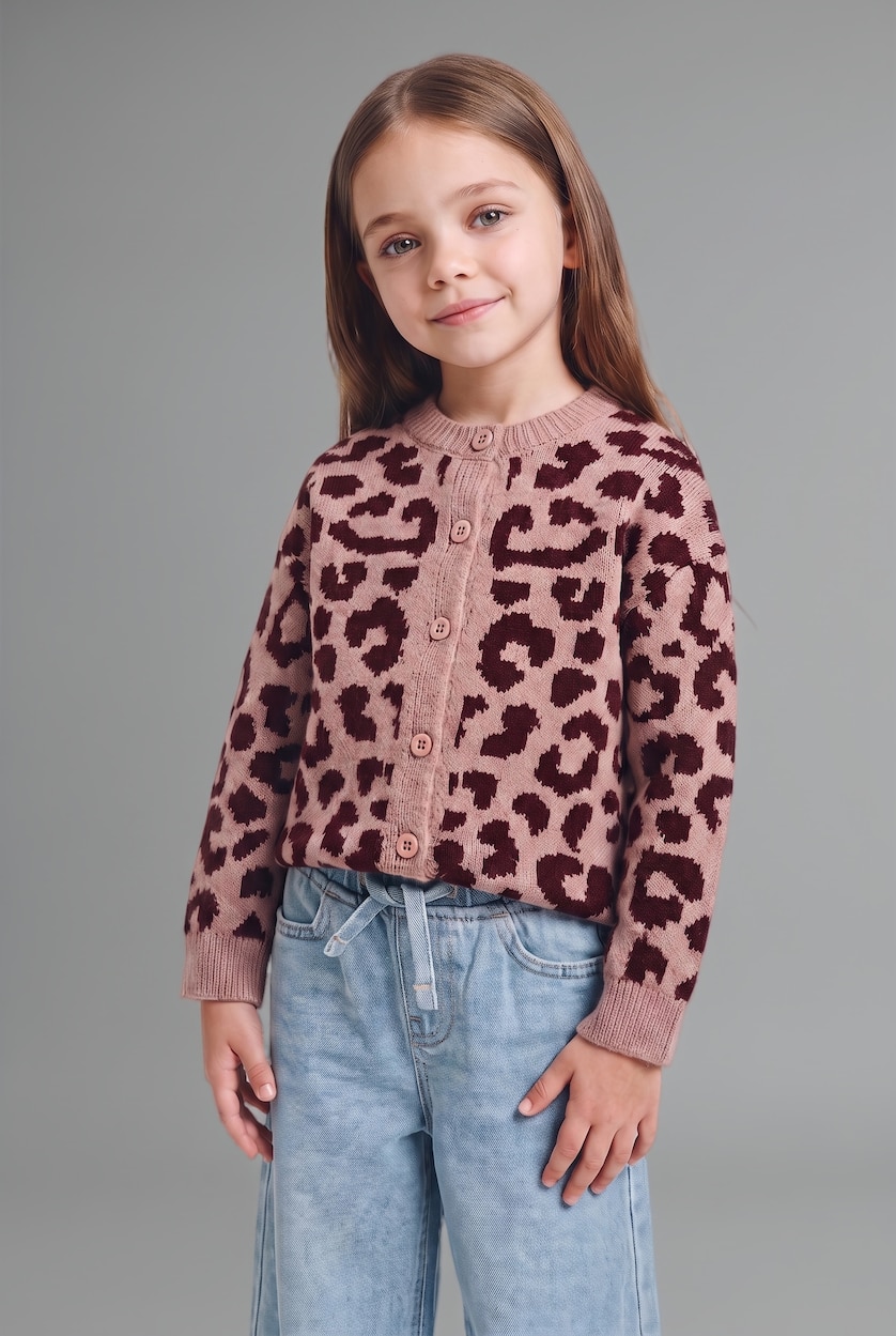 Baby Girls Rose Regular Fit Crew Neck Cardigan