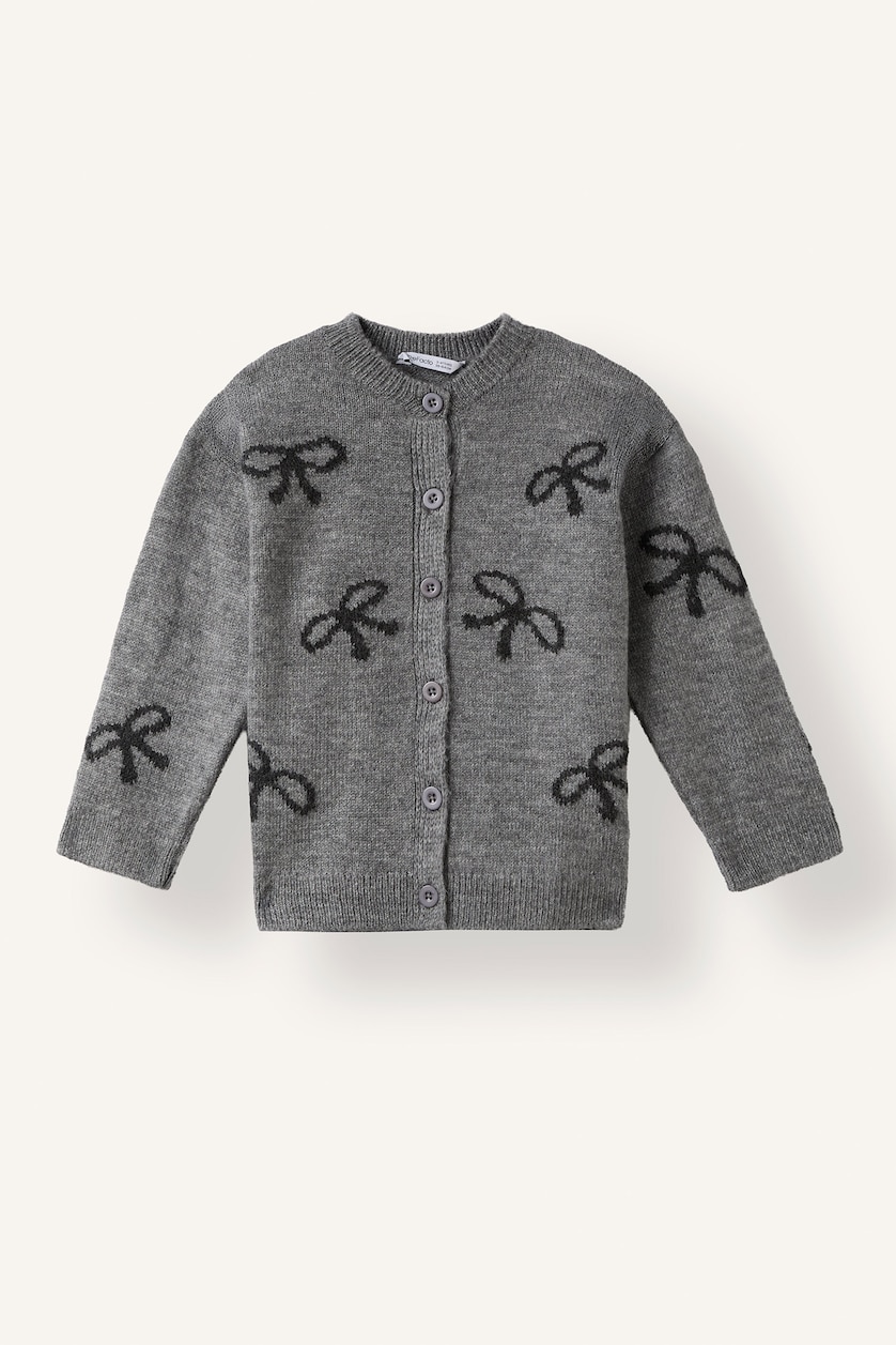 Baby Girls Light Grey Melange Regular Fit Crew Neck Cardigan