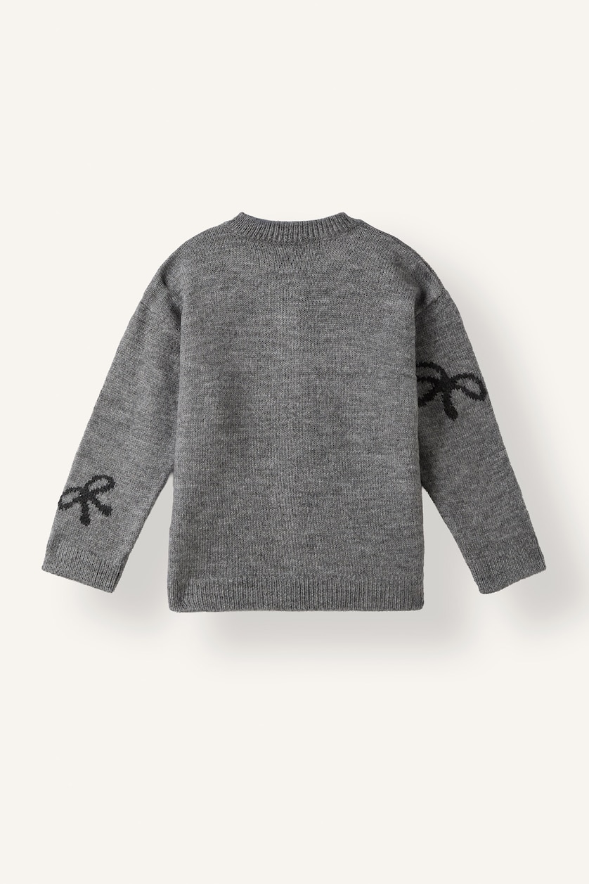 Baby Girls Light Grey Melange Regular Fit Crew Neck Cardigan
